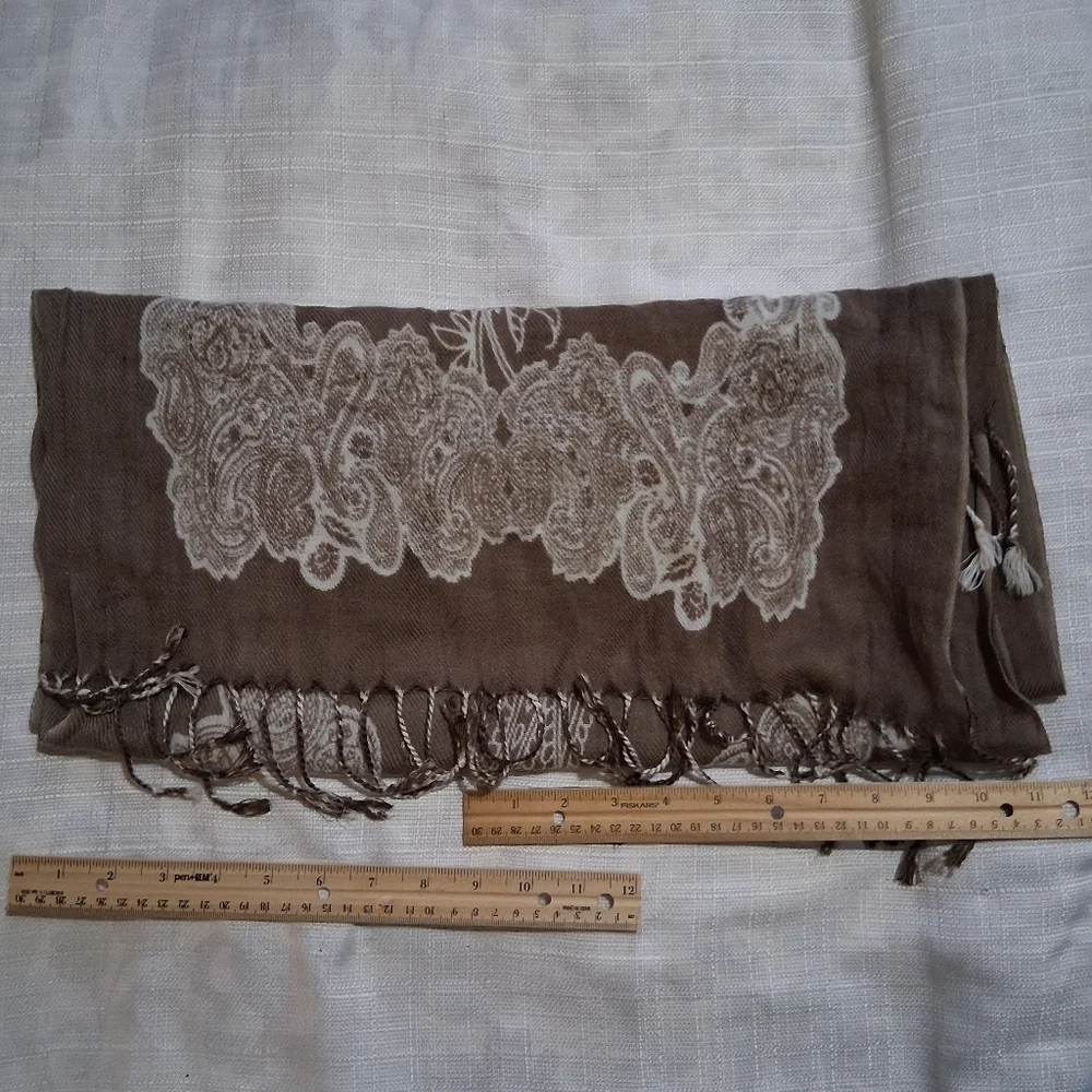 Brown and White Paisley Scarf